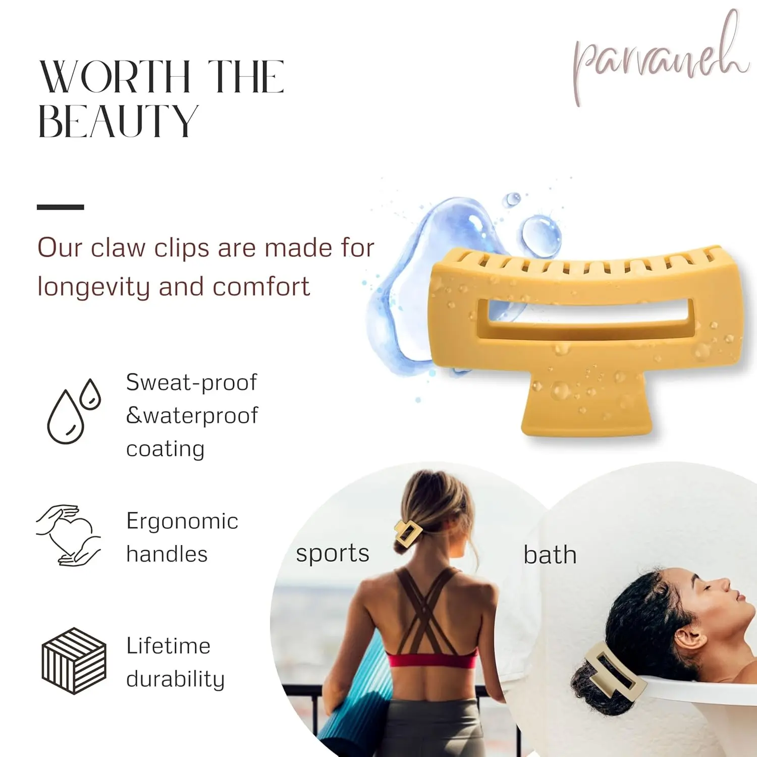 This set of 12 hair claw clips features a rubberized coating for a non-slip grip, including both 3.5-inch and 2-inch sizes in neutral colors, perfect for styling thick or long hair.