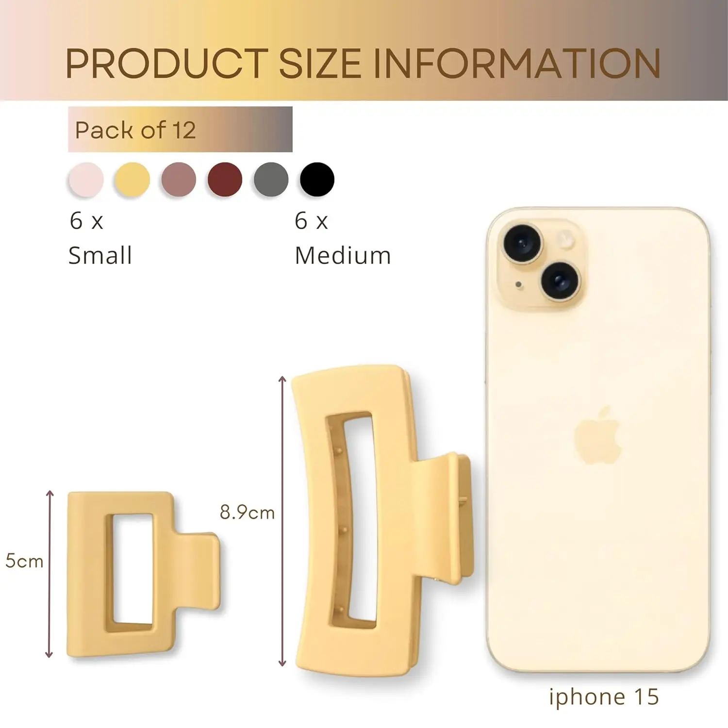 This set of 12 hair claw clips features a rubberized coating for a non-slip grip, including both 3.5-inch and 2-inch sizes in neutral colors, perfect for styling thick or long hair.