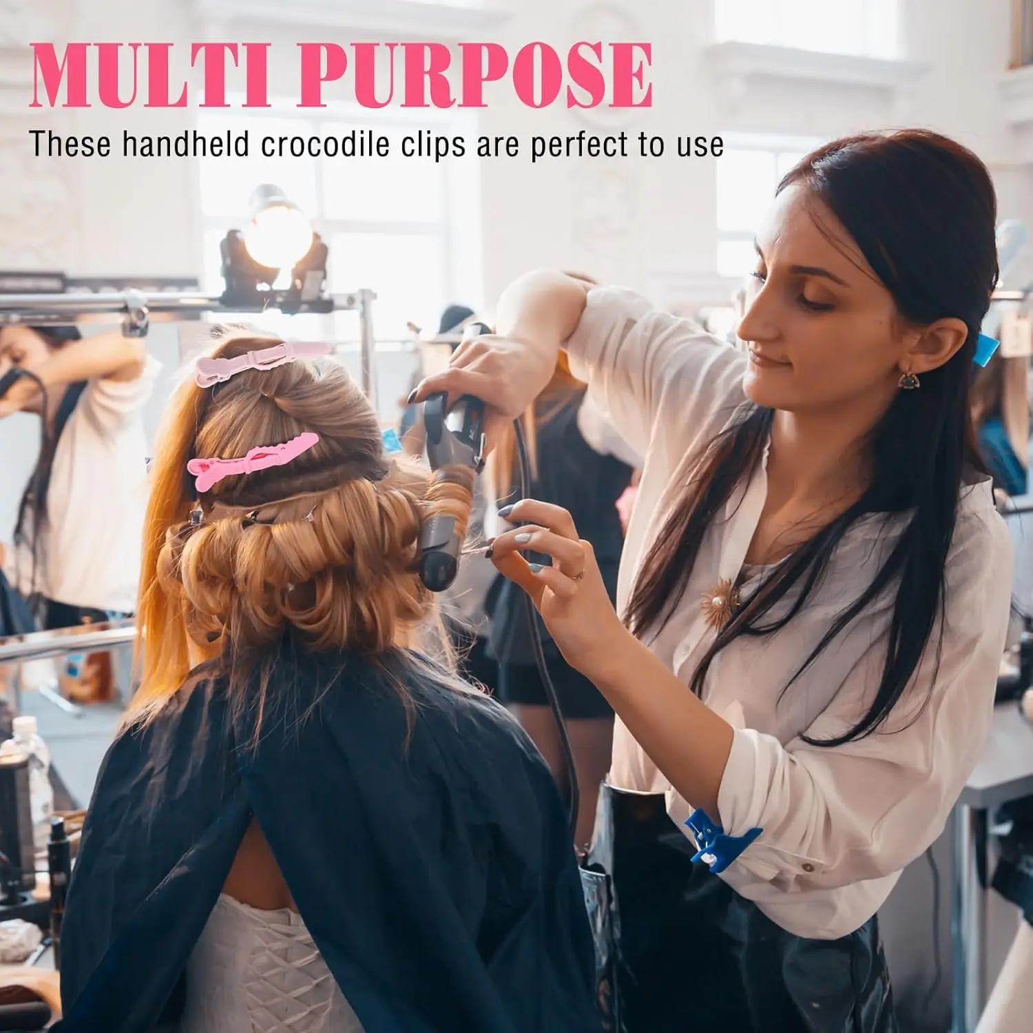 Twelve durable plastic alligator hair clips with a non-slip grip, ideal for sectioning all hair types during styling, coloring, and creating versatile looks.