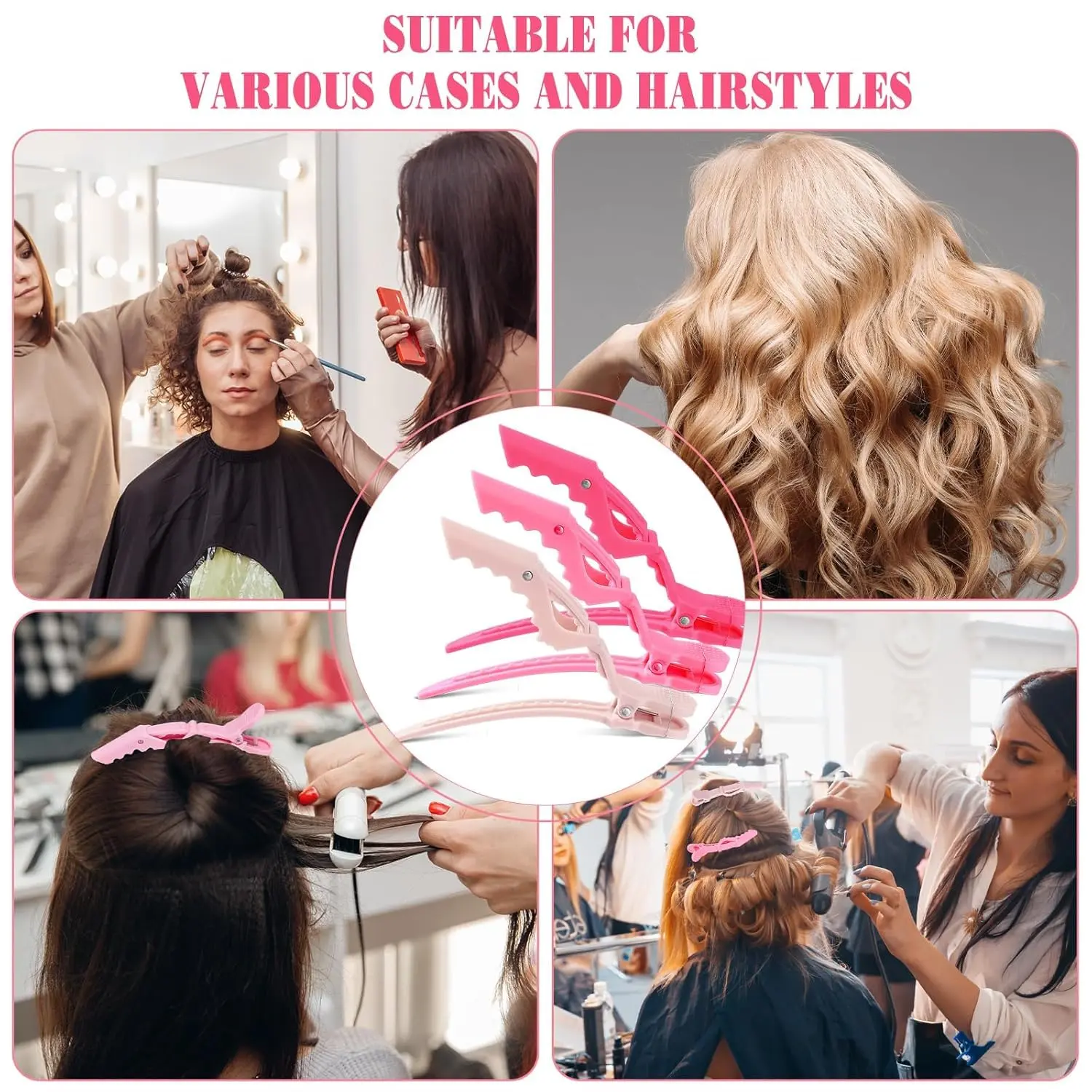 Twelve durable plastic alligator hair clips with a non-slip grip, ideal for sectioning all hair types during styling, coloring, and creating versatile looks.