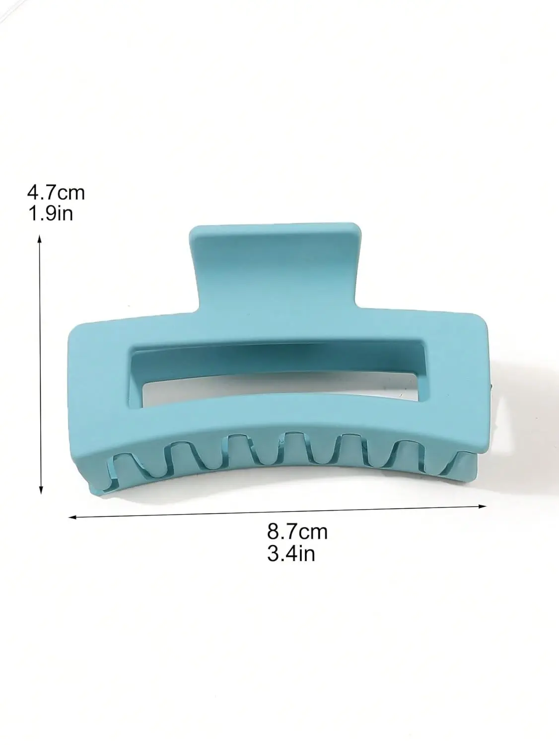 Three square hair claw clips in different colors securely holding thick hair for women.