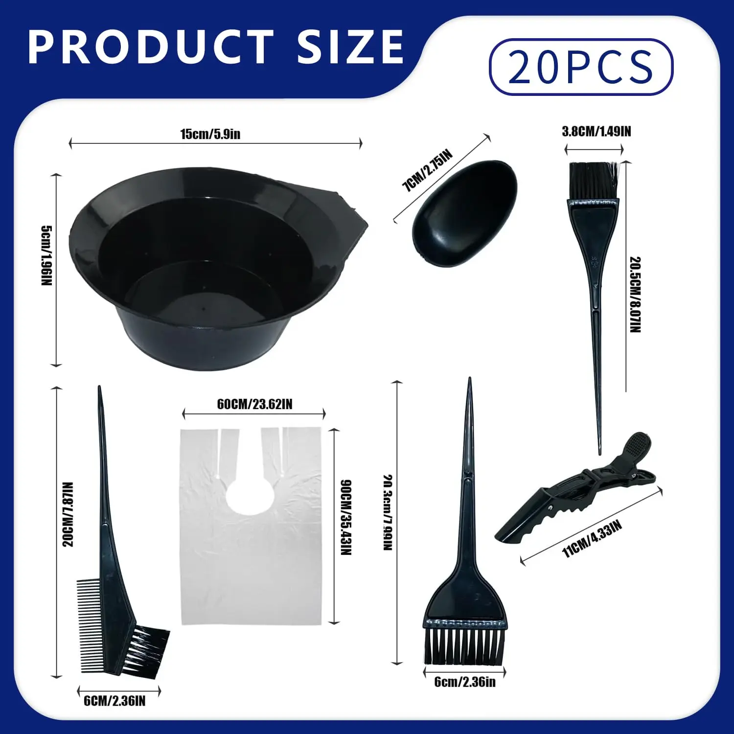 This 20-piece hair coloring kit includes reusable mixing bowls, brushes, clips, gloves, and shawls suitable for all hair types and DIY or salon use.