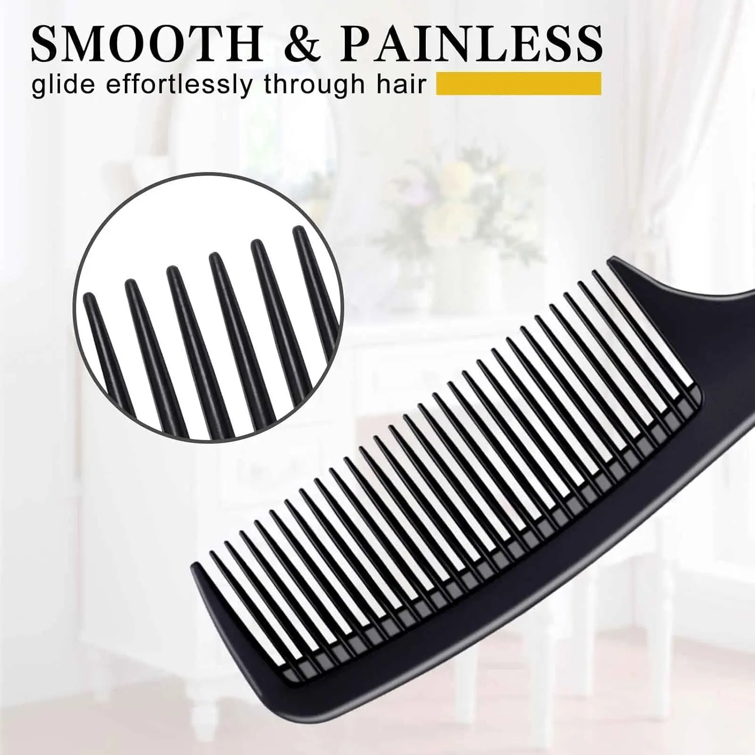 This set of four black carbon fiber hair combs are heat resistant, anti-static, and durable, ideal for salon styling and everyday use for both men and women.