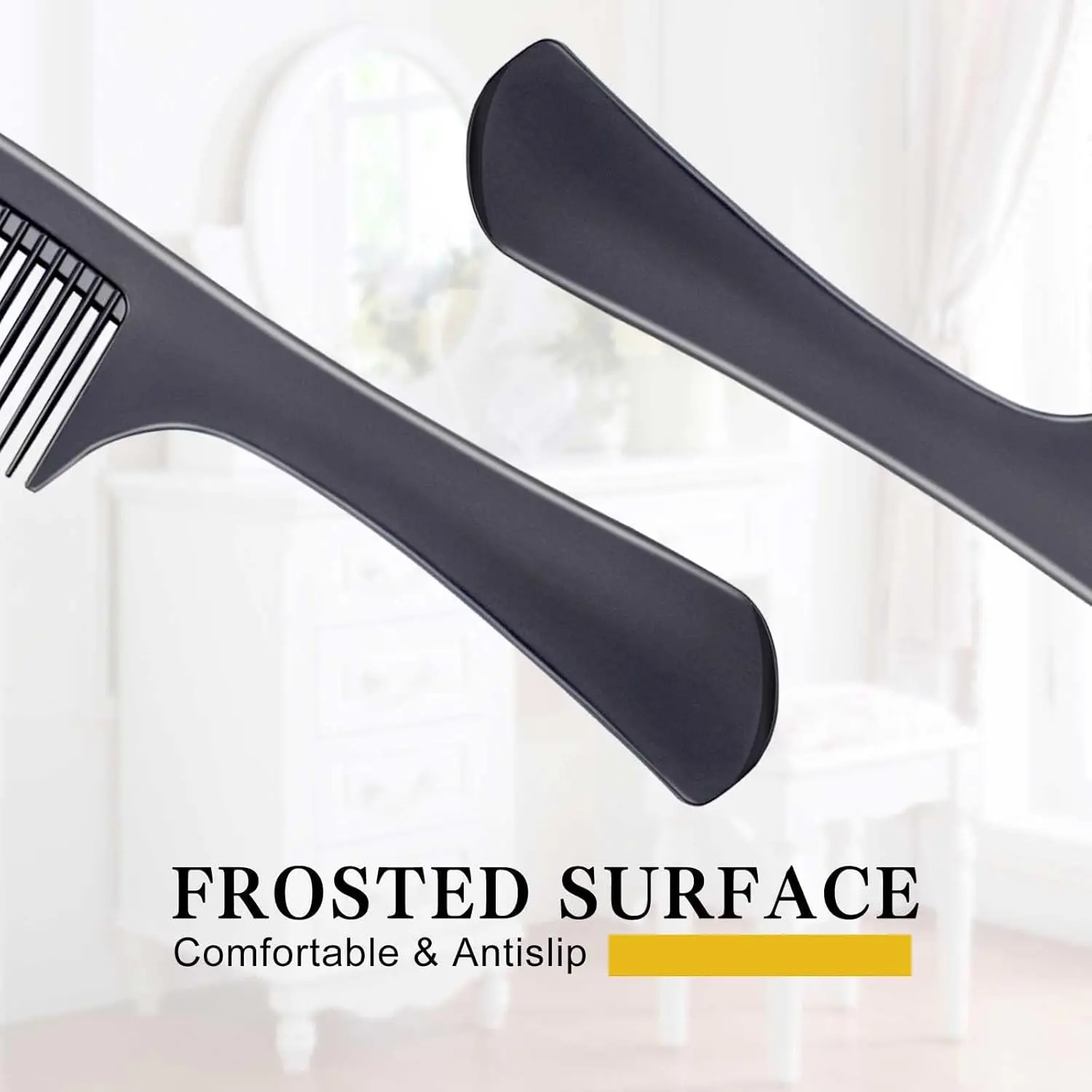 This set of four black carbon fiber hair combs are heat resistant, anti-static, and durable, ideal for salon styling and everyday use for both men and women.
