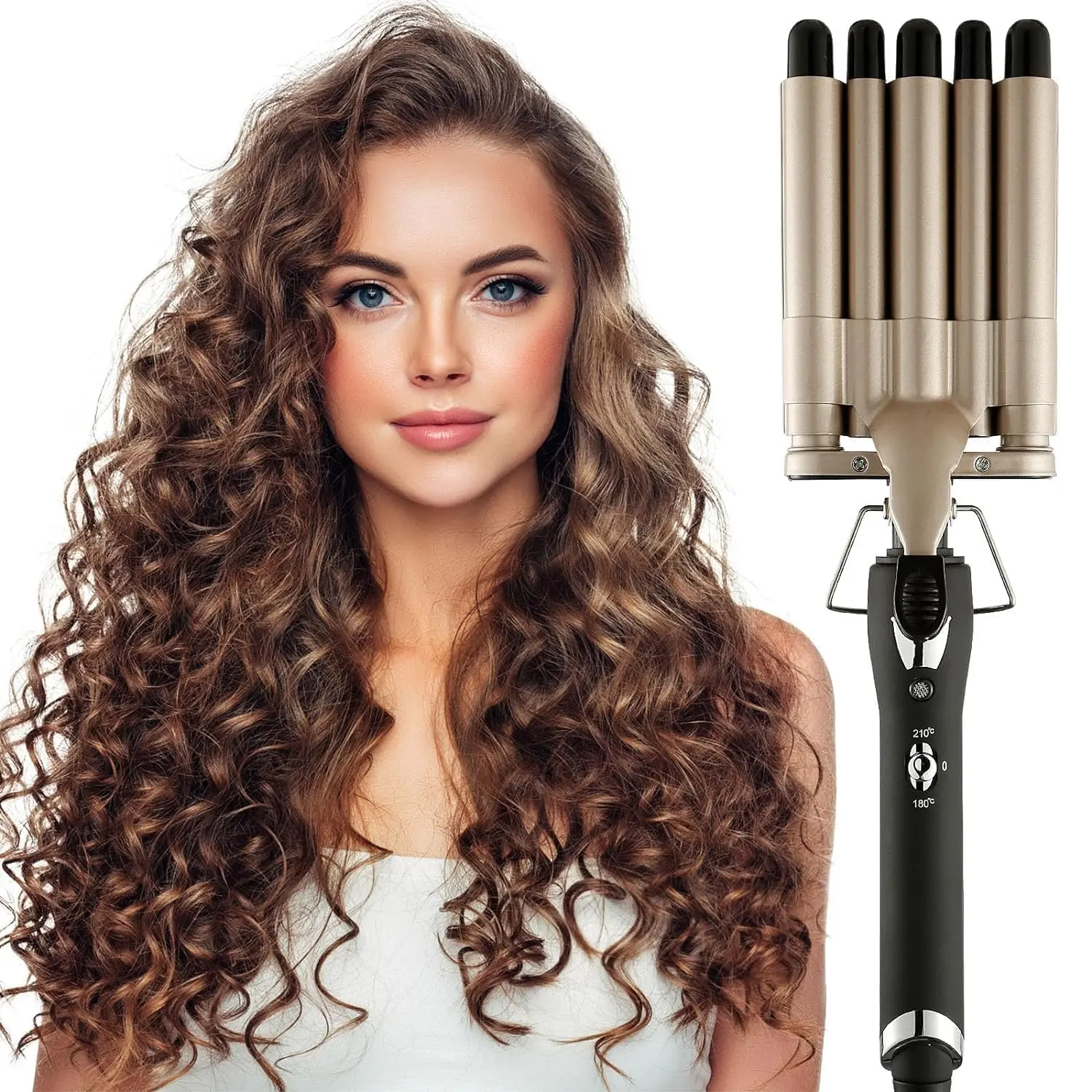 This hair crimper iron with tourmaline ceramic coating heats up quickly to create long-lasting, frizz-free beach waves on all hair types.