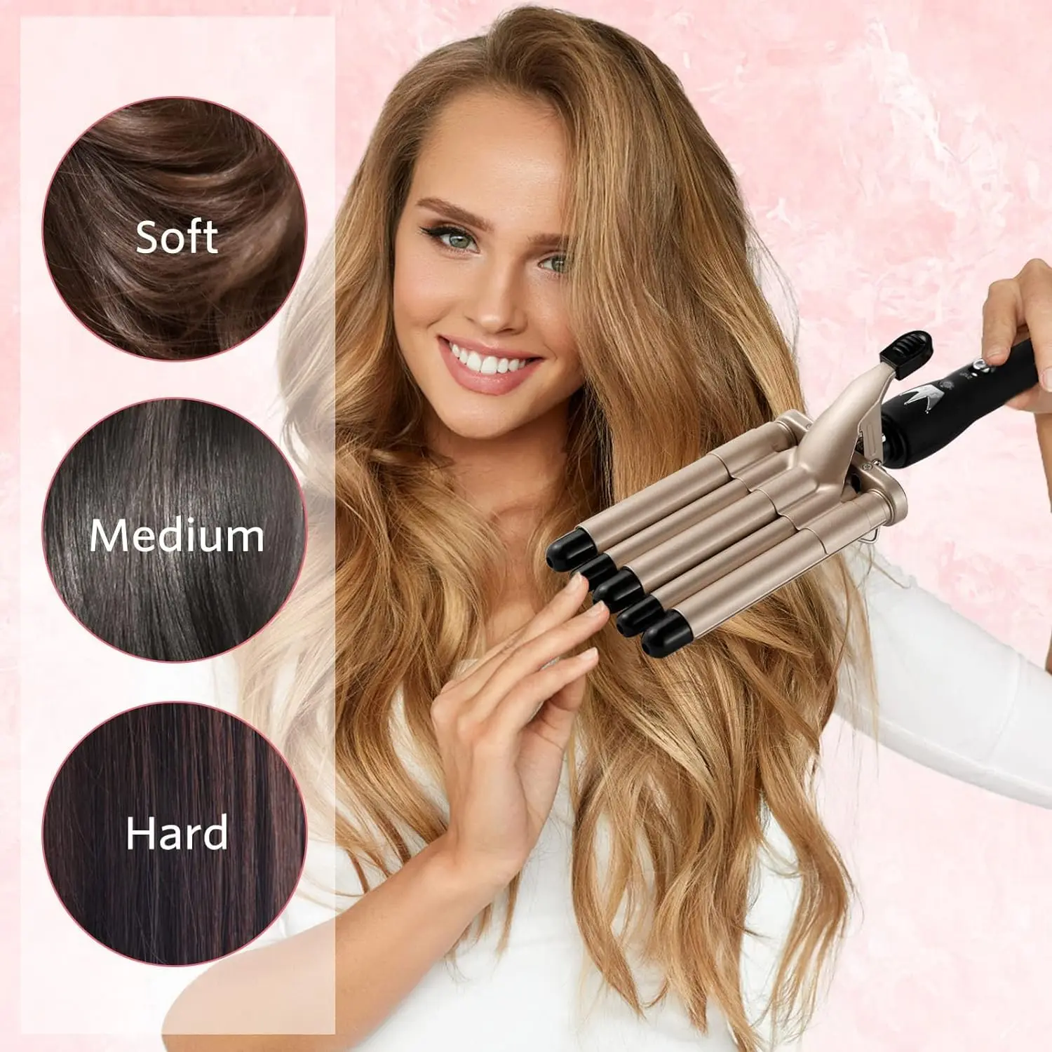 This hair crimper iron with tourmaline ceramic coating heats up quickly to create long-lasting, frizz-free beach waves on all hair types.