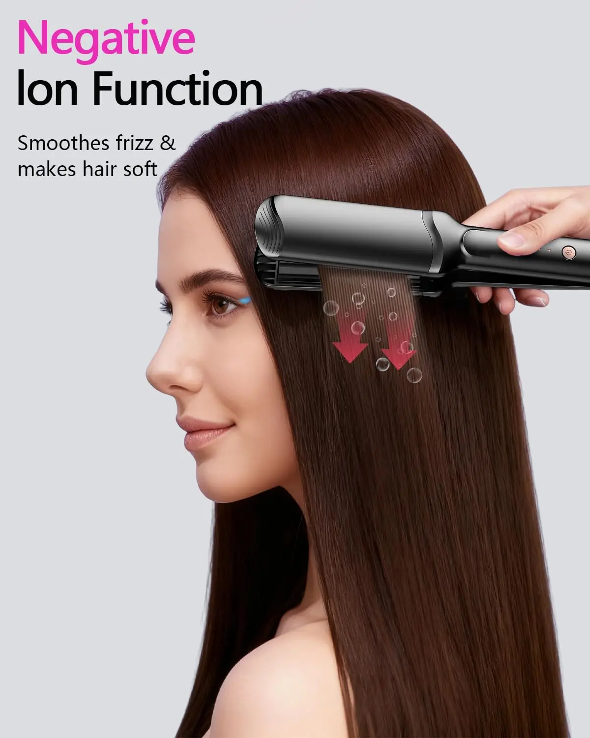 This hair waver crimper features four interchangeable ceramic plates for creating different zigzag wave styles, reducing frizz and adding shine for all hair types.