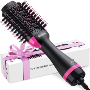 One-step hair dryer brush with ceramic and ionic technology for volumizing, styling, and controlling frizz.