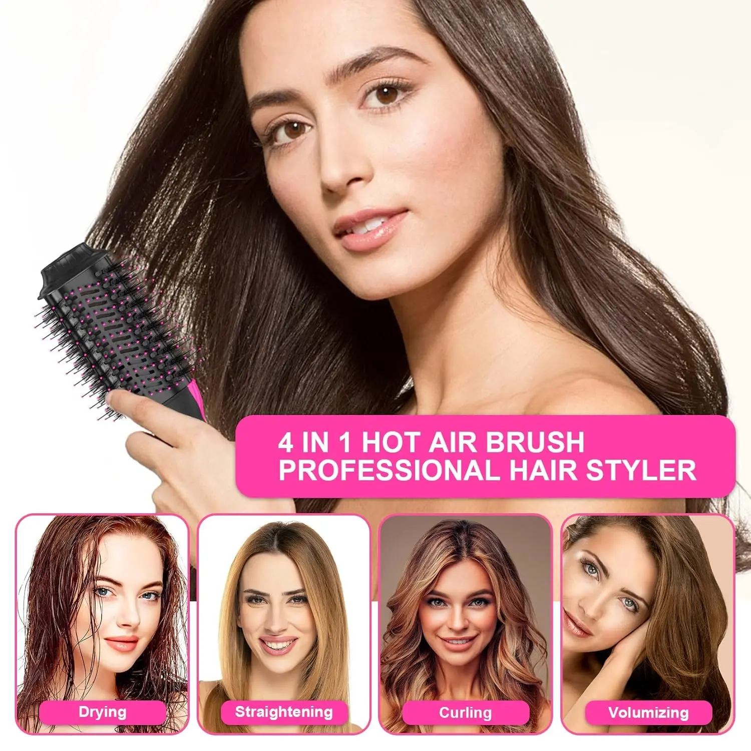 This 2-in-1 hair dryer brush combines ionic and titanium technology to create frizz-free, smooth, and voluminous hair with adjustable heat settings for all hair types.