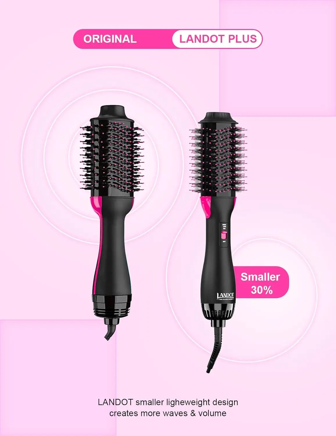 This 2-in-1 hair dryer brush combines ionic and titanium technology to create frizz-free, smooth, and voluminous hair with adjustable heat settings for all hair types.