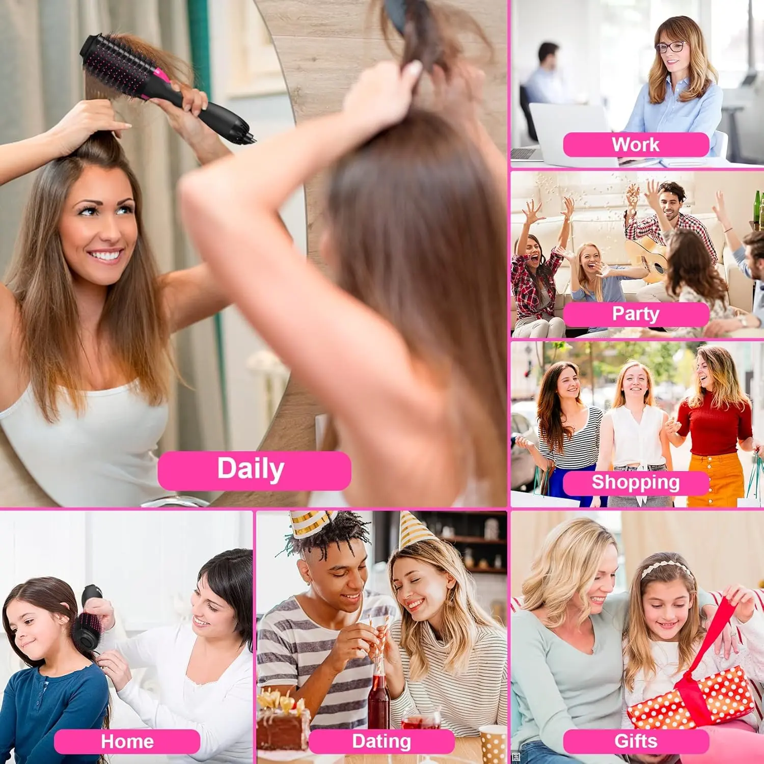 This 2-in-1 hair dryer brush combines ionic and titanium technology to create frizz-free, smooth, and voluminous hair with adjustable heat settings for all hair types.