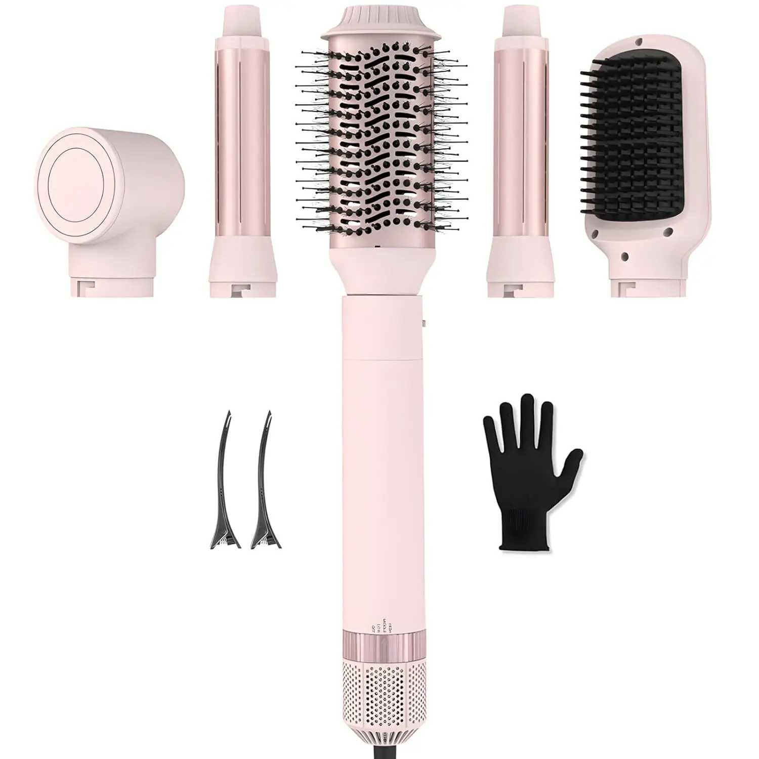 The 5 in 1 hair dryer brush includes attachments for drying, automatic curling, volumizing, and straightening, allowing you to create salon-worthy hairstyles at home.