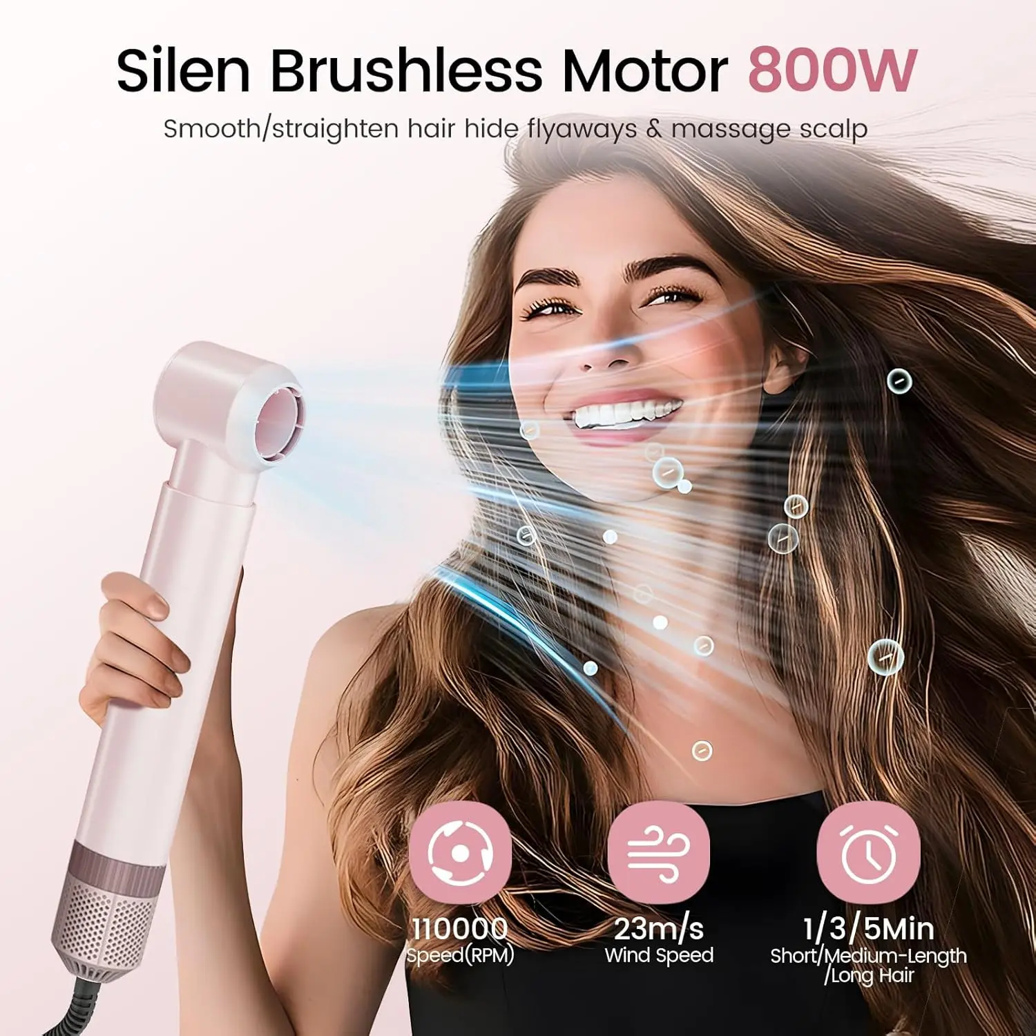 The 5 in 1 hair dryer brush includes attachments for drying, automatic curling, volumizing, and straightening, allowing you to create salon-worthy hairstyles at home.