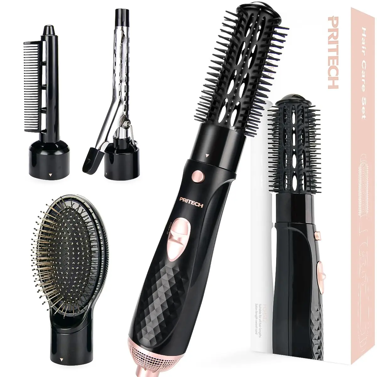 This lightweight hot air brush is a versatile styling tool for drying, straightening, and volumizing hair with adjustable heat and cool settings.
