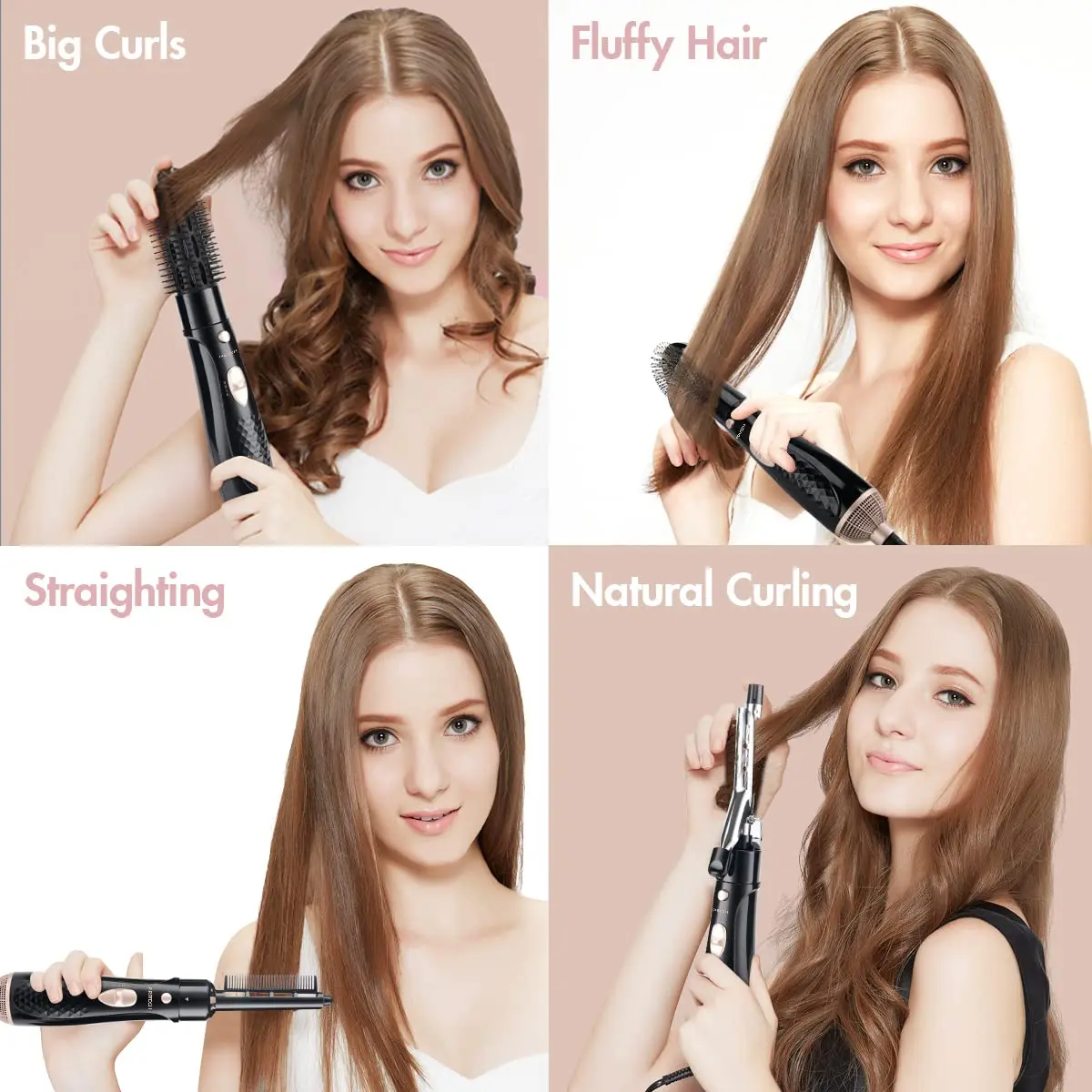 This lightweight hot air brush is a versatile styling tool for drying, straightening, and volumizing hair with adjustable heat and cool settings.