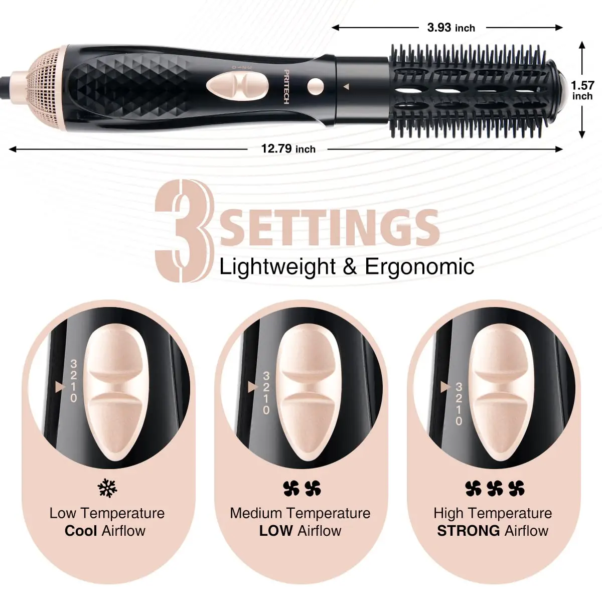 This lightweight hot air brush is a versatile styling tool for drying, straightening, and volumizing hair with adjustable heat and cool settings.