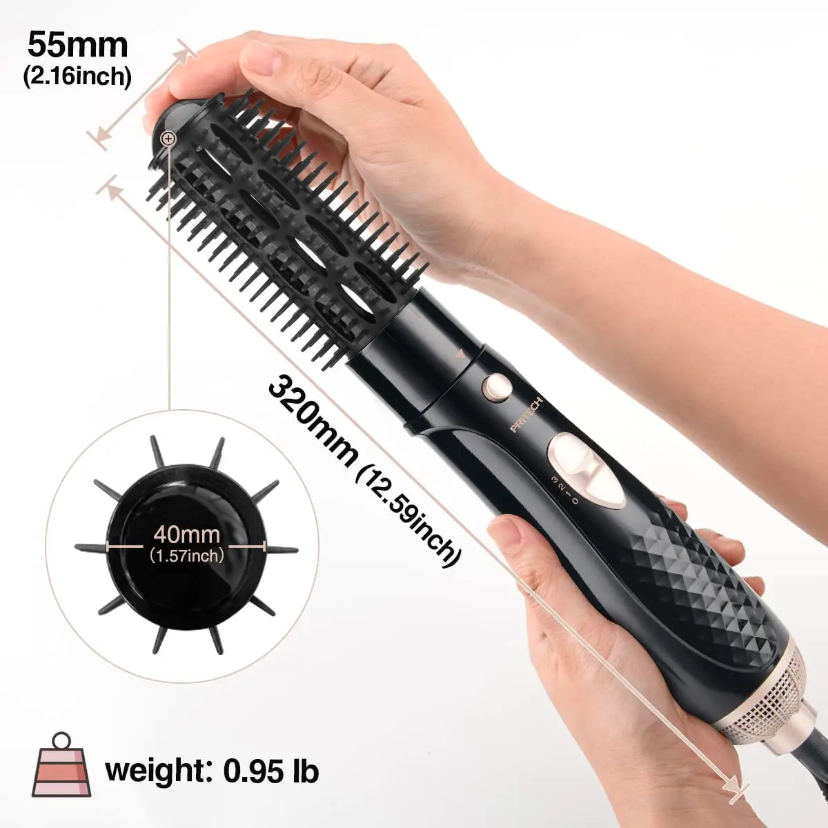 This lightweight hot air brush is a versatile styling tool for drying, straightening, and volumizing hair with adjustable heat and cool settings.