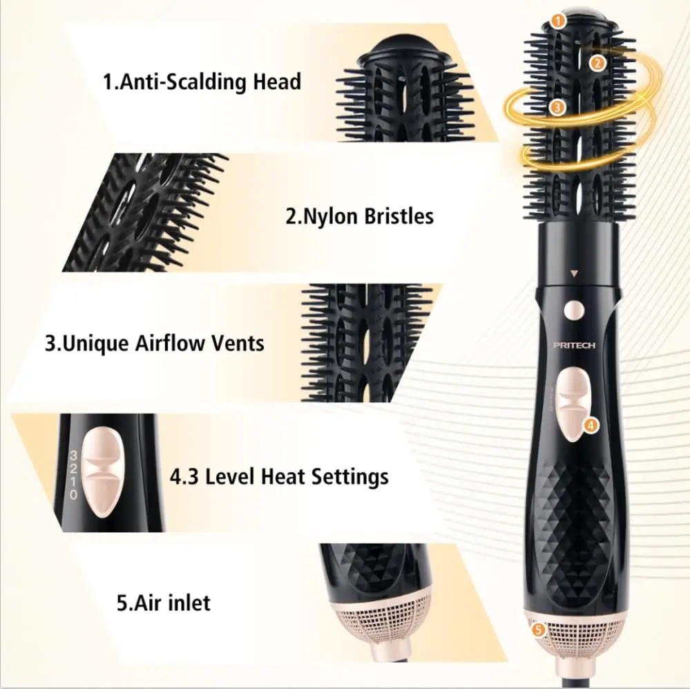 This lightweight hot air brush is a versatile styling tool for drying, straightening, and volumizing hair with adjustable heat and cool settings.