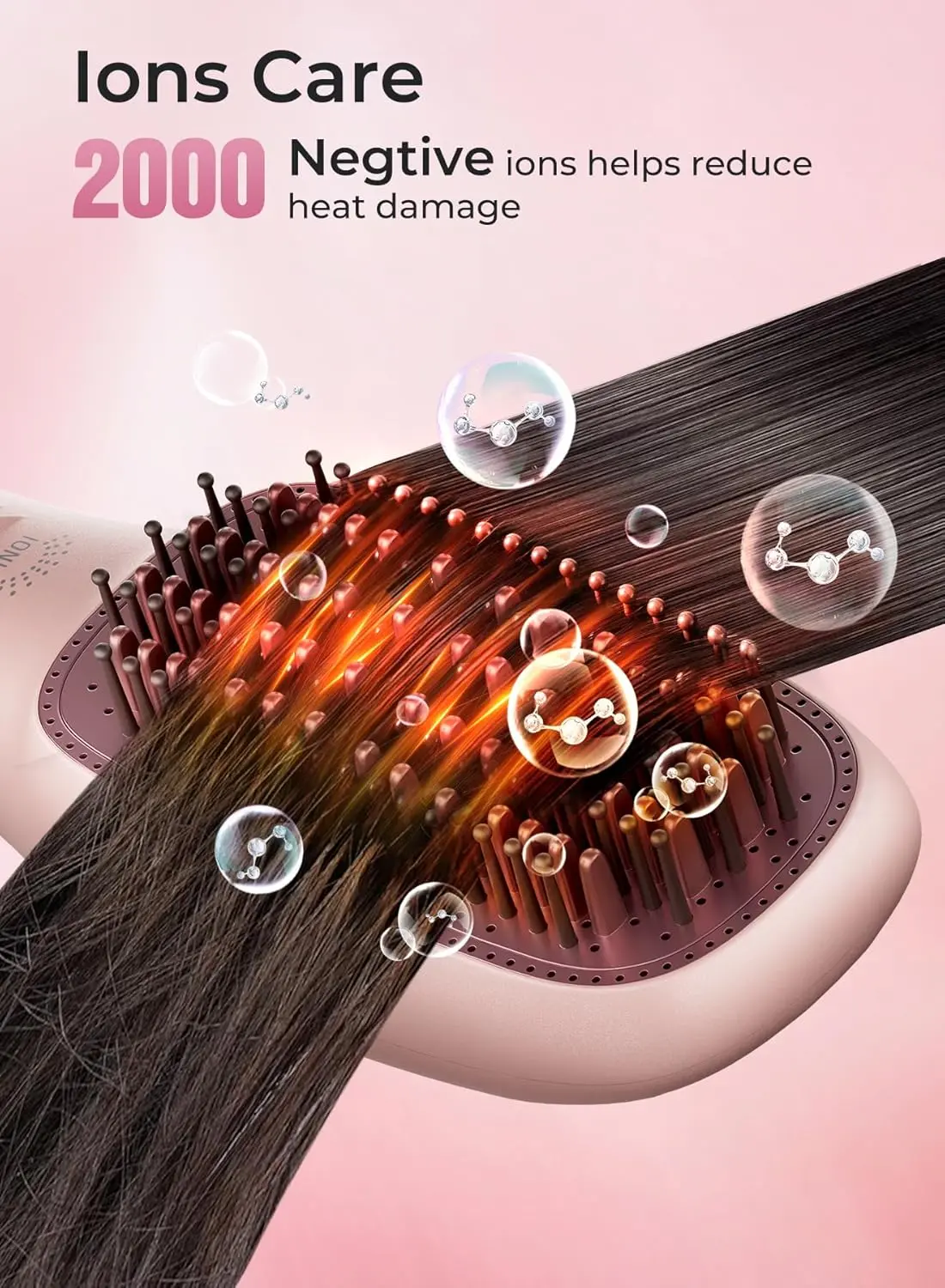 This pink 3-in-1 hair dryer brush and straightener combines a hair dryer, straightener, and hot comb with ionic technology for smooth, shiny, and healthy hair.
