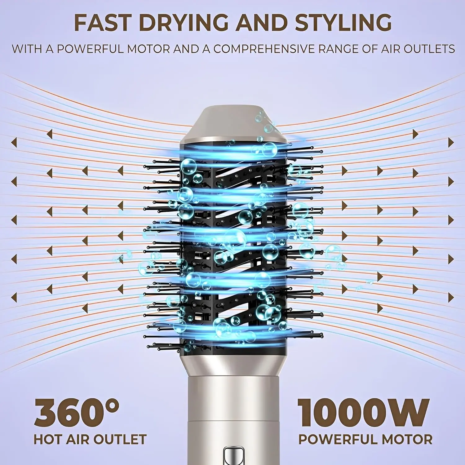 This 6-in-1 hot air brush set includes a hair dryer, straightening brush, curling wands, volumizing brush, and massage brush for versatile hair styling.