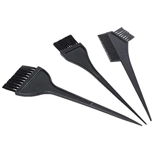 This four-piece black hair dye kit includes brushes, a comb, and a mixing bowl, perfect for salon or home hair coloring and treatments.