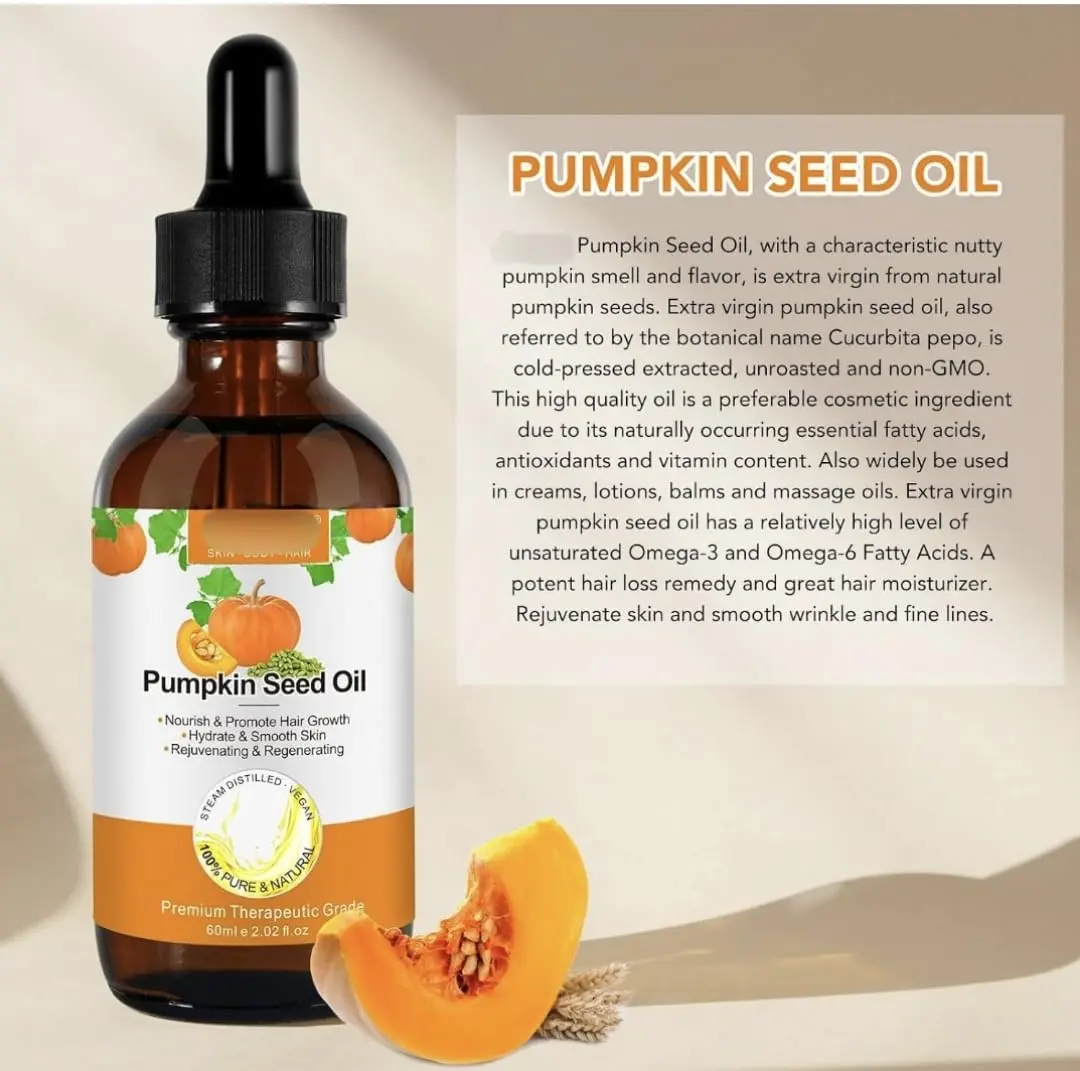 ALIVER hair growth oil with pumpkin seed serum nourishes the scalp, promotes hair growth, and can be used as a carrier oil for face, nails, body, skin, aromatherapy, and massage.