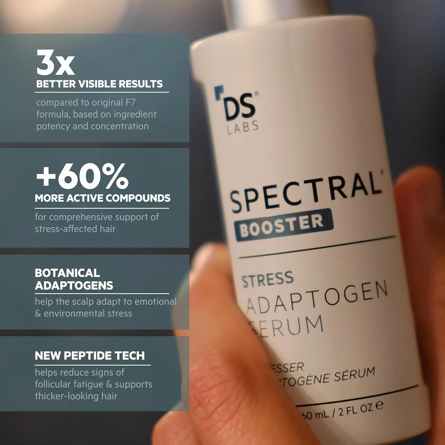 Spectral F7 hair growth serum for men and women, a booster to combat stress-induced hair loss and improve scalp health.