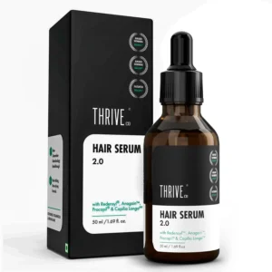 ThriveCo hair growth serum featuring Redensyl, Anagain, and Procapil to fight hair loss and promote hair density for both men and women, suitable for all hair types.