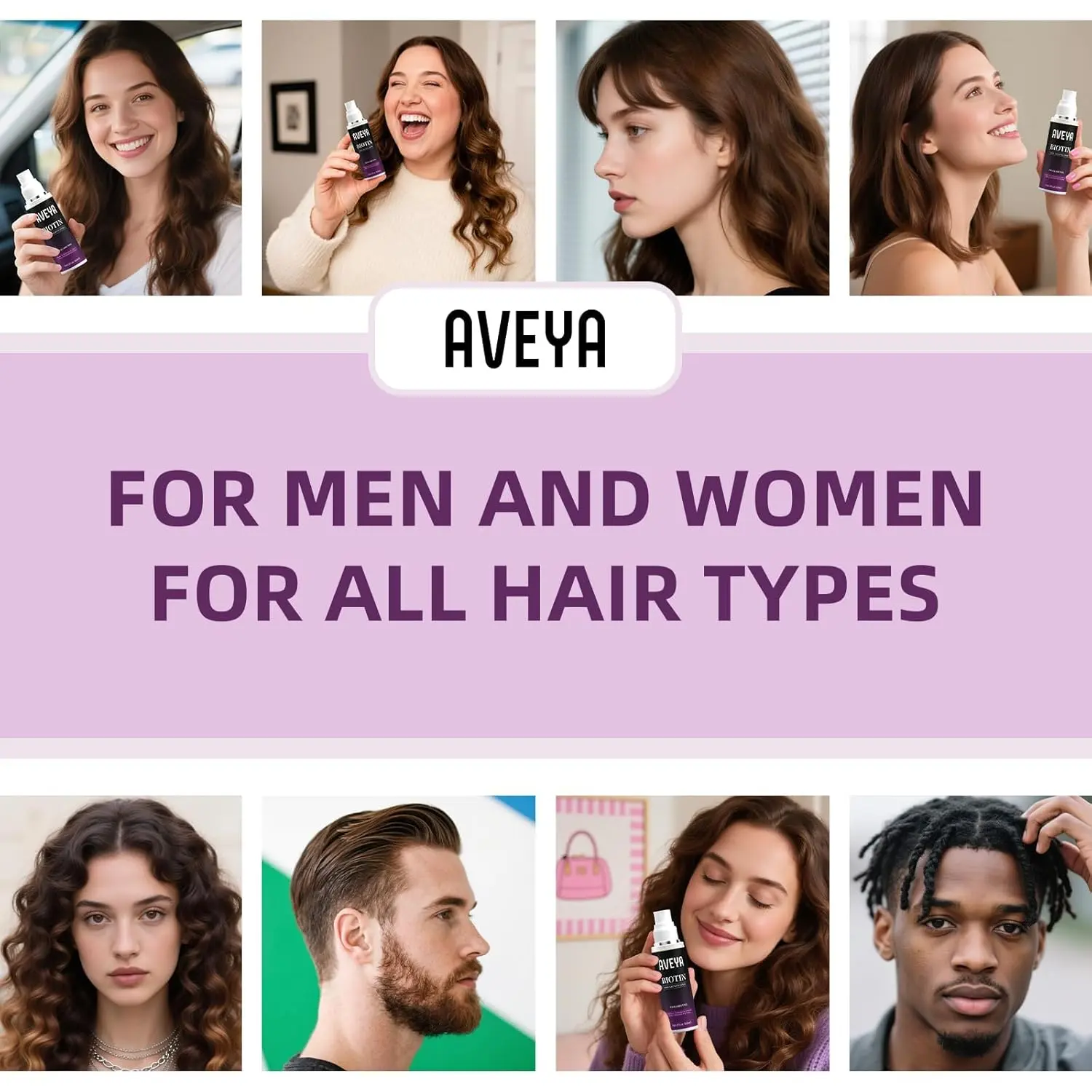 A bottle of hair growth spray with rosemary, batana, and biotin, formulated to help strengthen and thicken hair, and prevent hair loss.