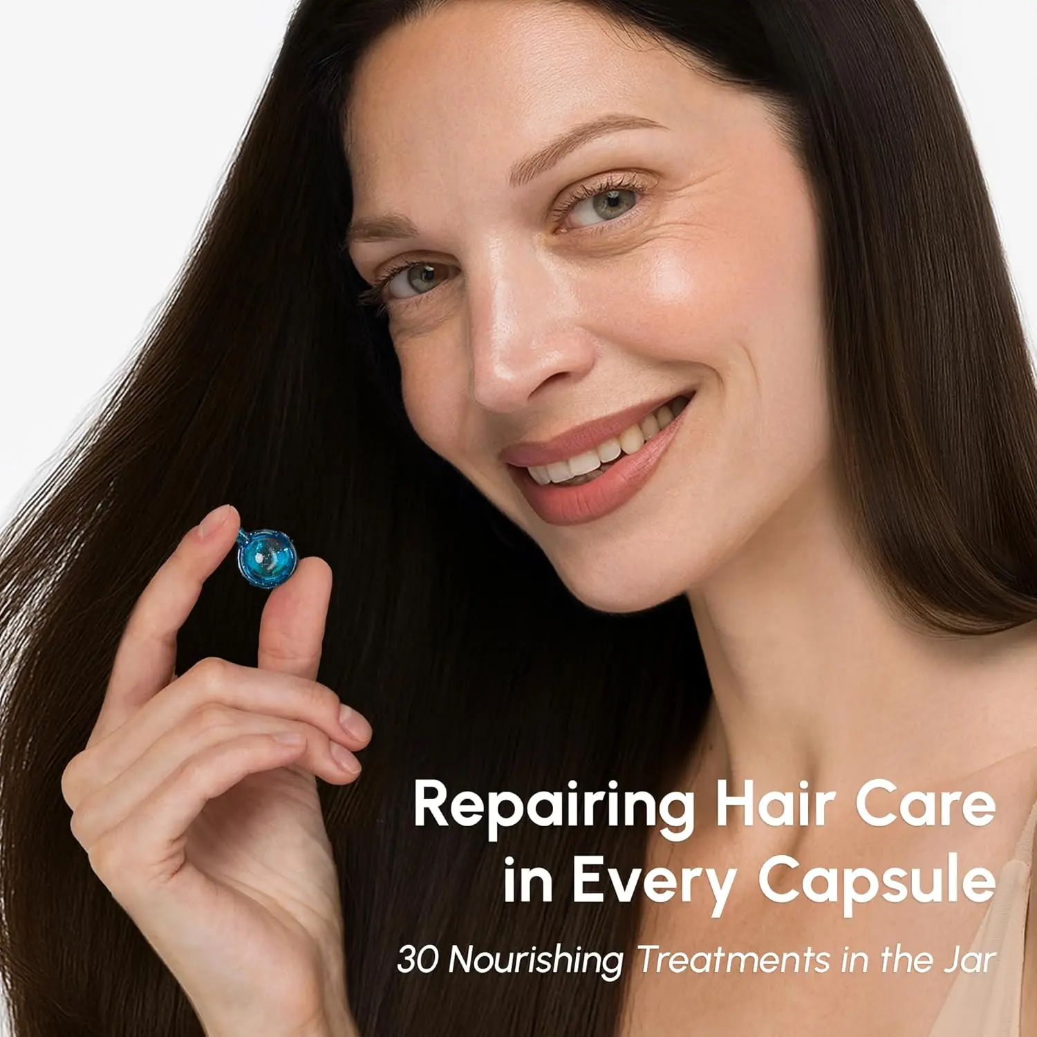 MAREE hair oil capsules with keratin, argan, and jojoba oil to repair damaged hair, reduce frizz, seal split ends, and add shine, perfect for all hair types.