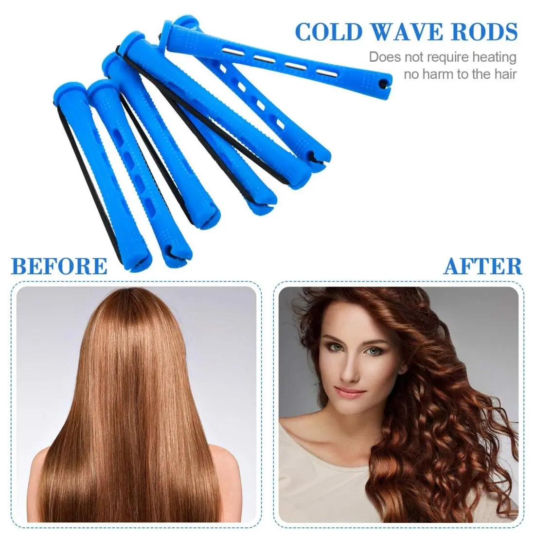 This set of 30 blue hair perm rods includes a rat tail comb for easy, heat-free styling, perfect for creating curls and waves at home.