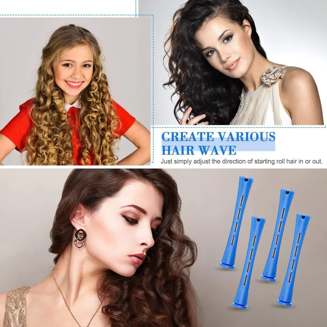This set of 30 blue hair perm rods includes a rat tail comb for easy, heat-free styling, perfect for creating curls and waves at home.