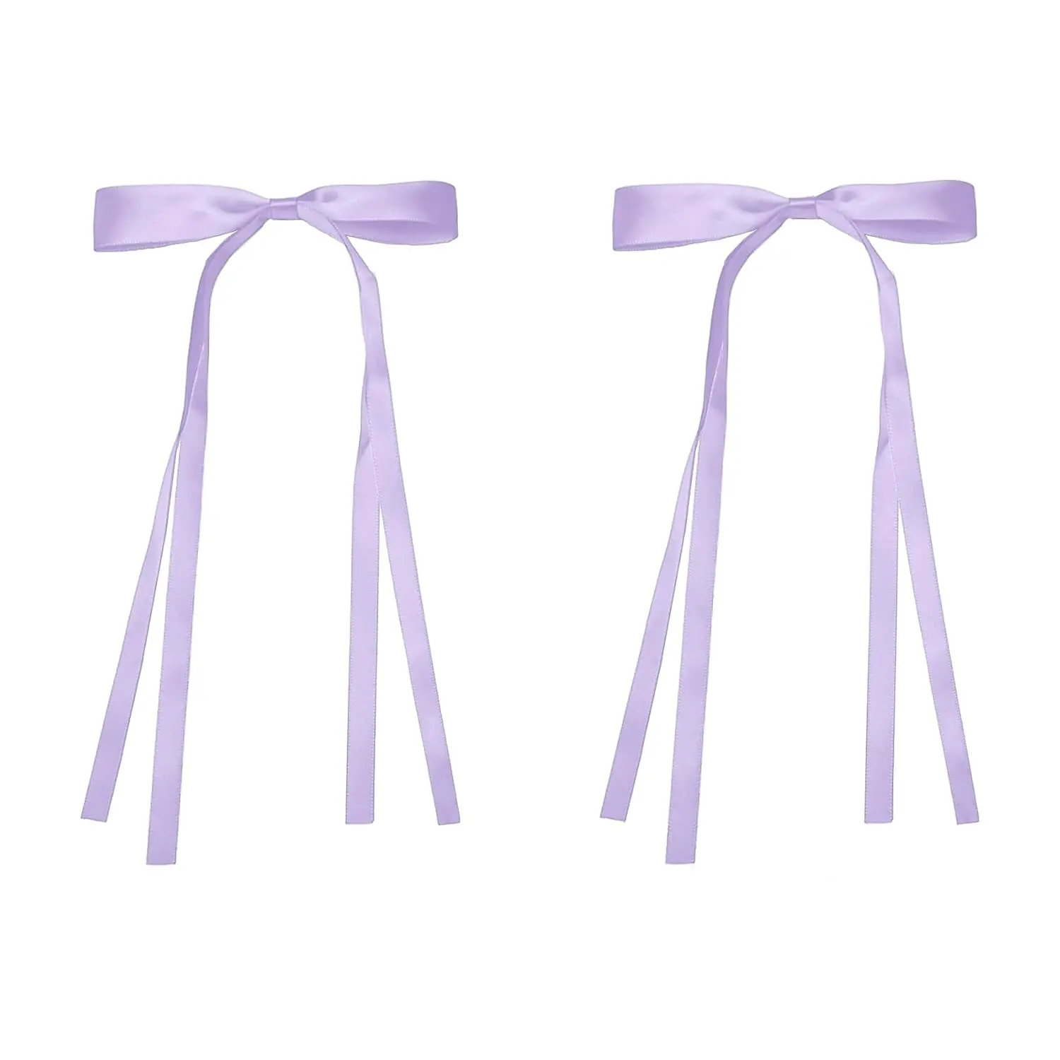 Two purple hair ribbon bows are displayed, perfect hair accessories for women and girls to add a sweet and lovely feeling to hairstyles for daily dressing, weddings, and special occasions.
