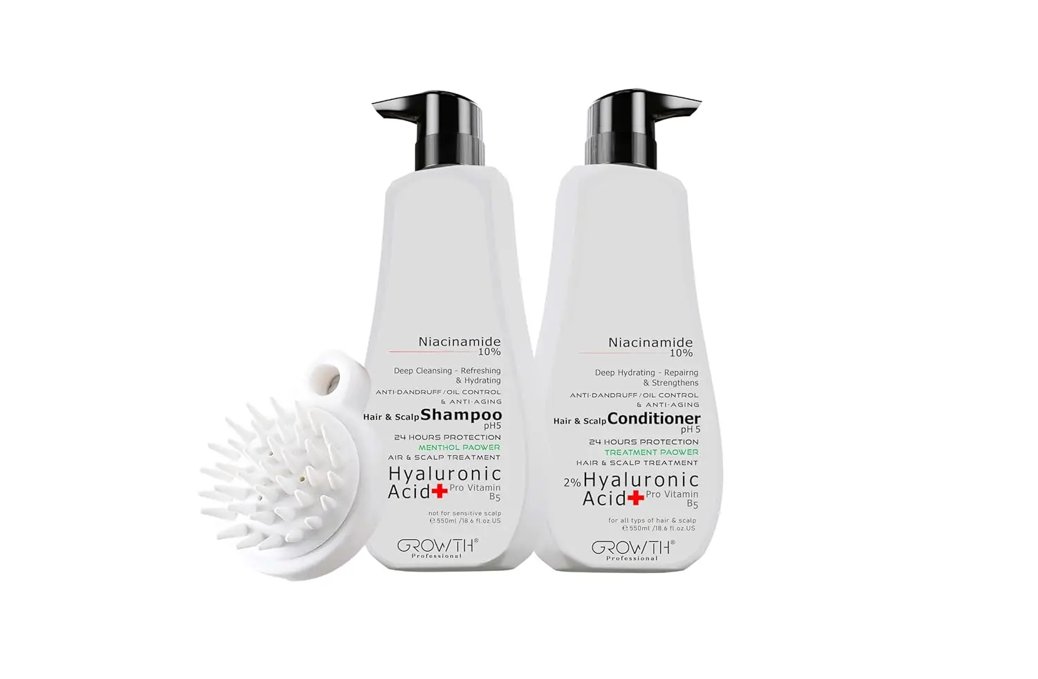 This image shows a hair and scalp treatment set of shampoo and conditioner that helps with dandruff, oil control, anti-aging, and itching, promoting hair regrowth.