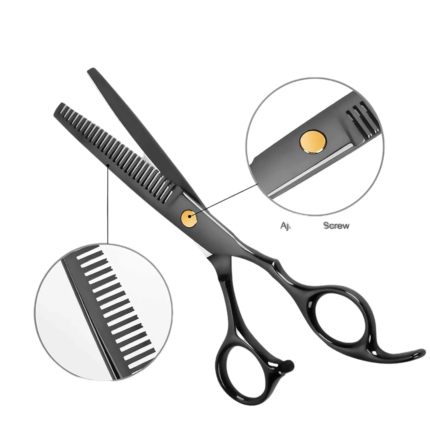 This 12-piece professional hairdressing scissors kit includes thinning shears, cutting shears, clips, and combs, all neatly arranged in a black pouch, suitable for salon use or at-home haircuts for men, women, and children.