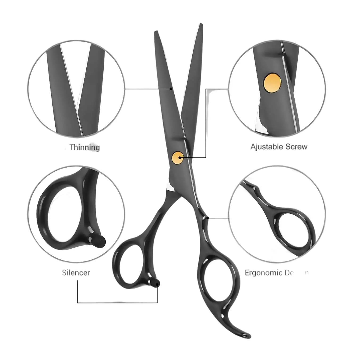 This 12-piece professional hairdressing scissors kit includes thinning shears, cutting shears, clips, and combs, all neatly arranged in a black pouch, suitable for salon use or at-home haircuts for men, women, and children.