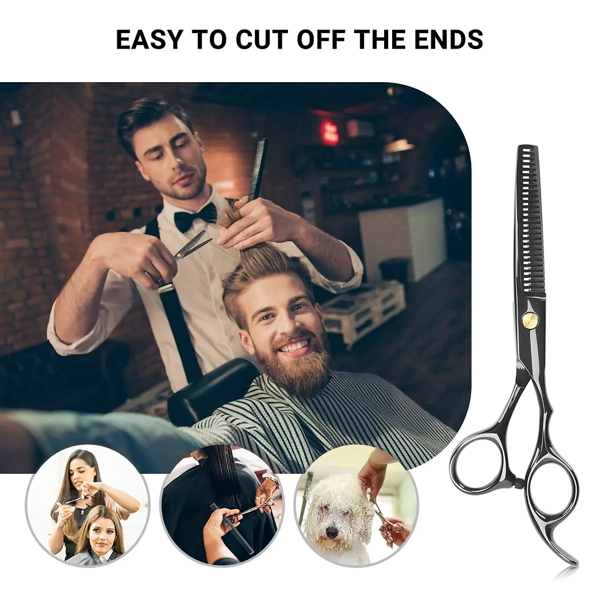 This 12-piece professional hairdressing scissors kit includes thinning shears, cutting shears, clips, and combs, all neatly arranged in a black pouch, suitable for salon use or at-home haircuts for men, women, and children.