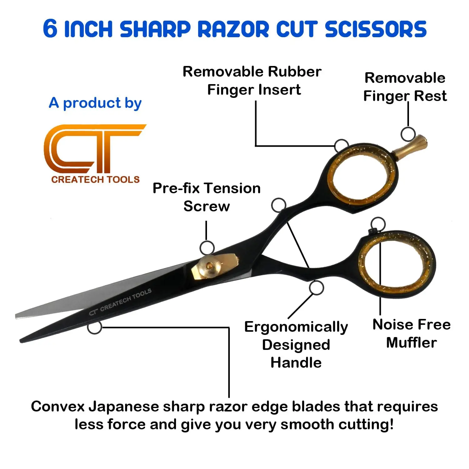 This image displays a black hair scissors set for cutting, trimming, and hairdressing.