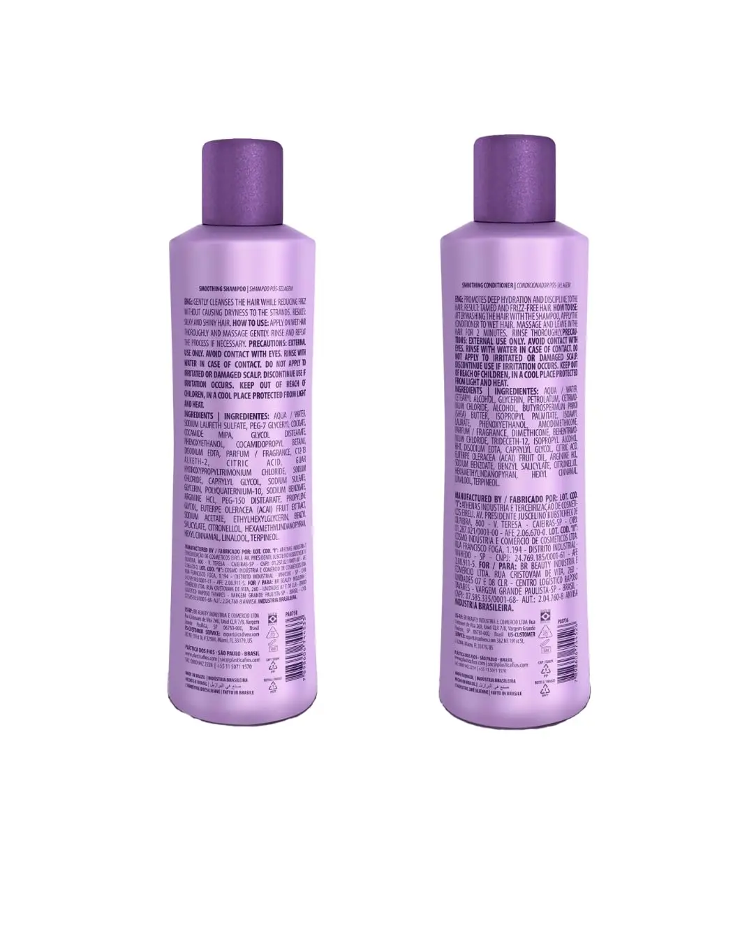 This keratin hair smoothing set includes a shampoo and conditioner for all hair types, designed to maintain salon-treated hair smoothness and shine at home.