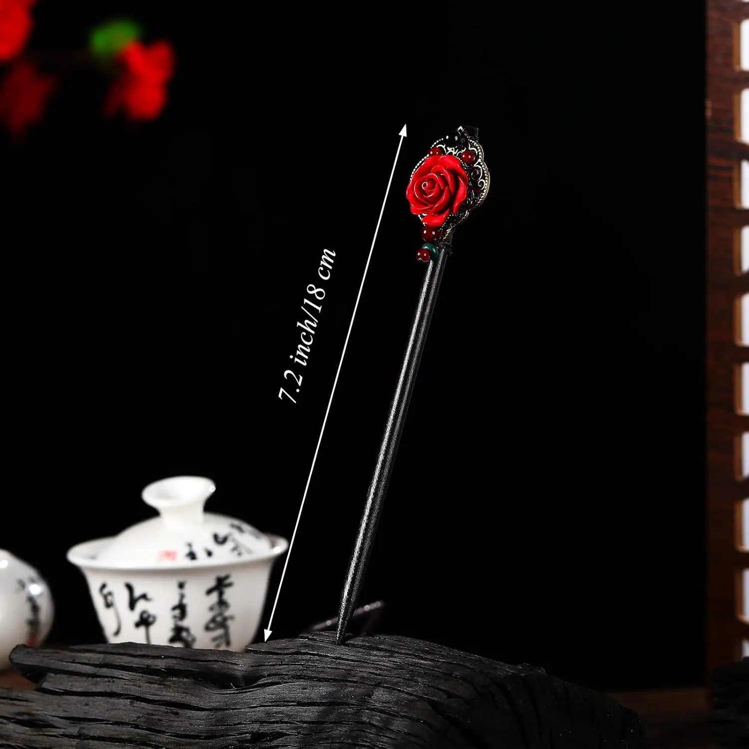 This set features three elegant Japanese and Chinese-inspired wooden hair sticks adorned with retro flower and glass bead accents, perfect for creating stylish and secure updos in medium to long hair.