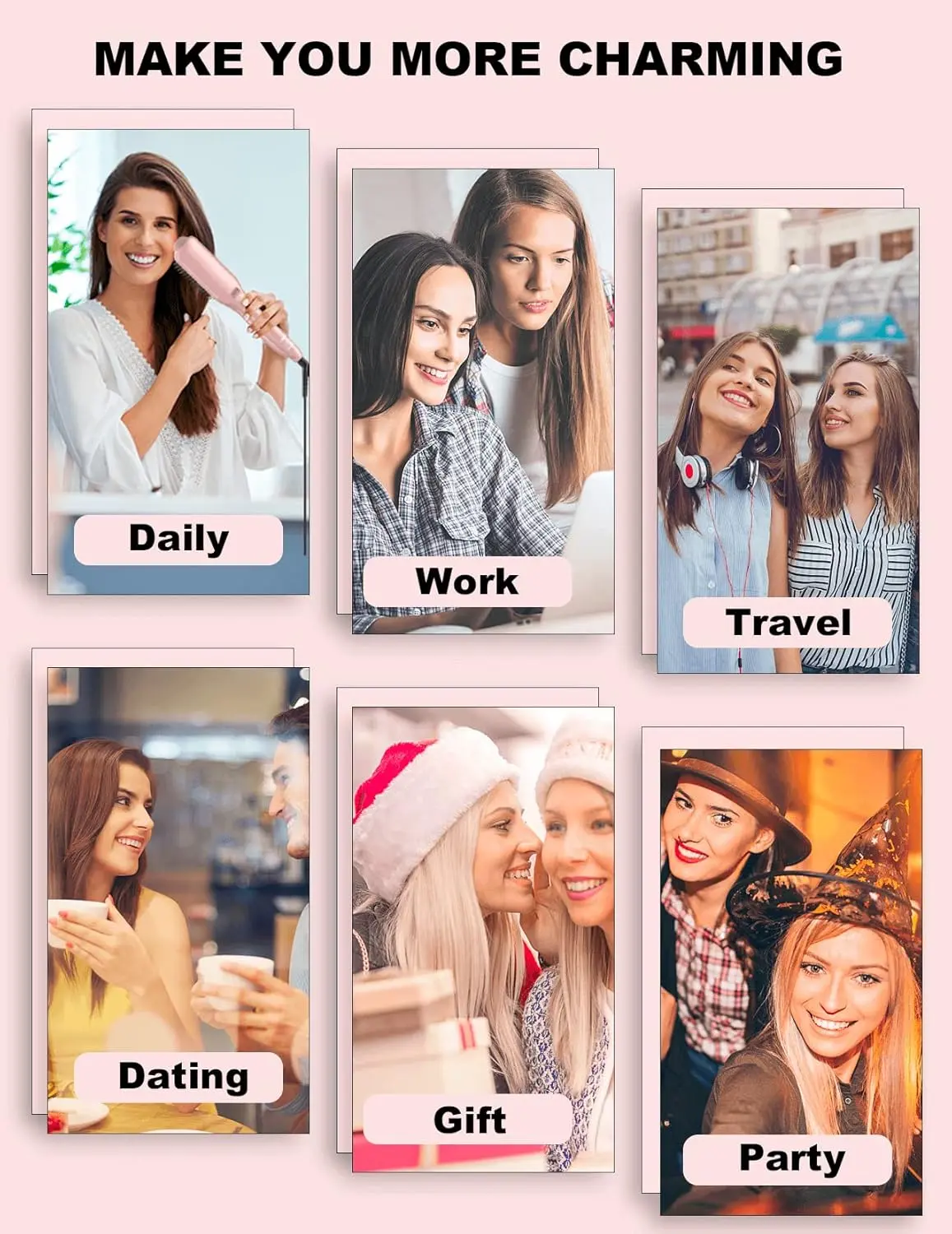 Rose gold hair straightening brush with heated ceramic bristles for smooth, frizz-free hair and healthy styling.