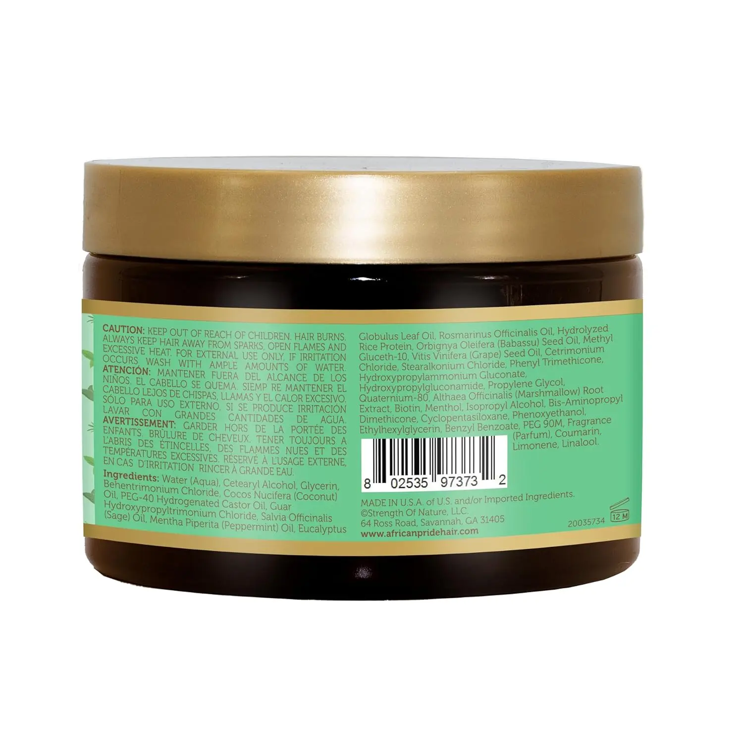 African Pride Feel It Formula hair mask infused with peppermint, rosemary, and sage oil to stimulate scalp, hydrate hair, and promote healthy growth for all hair types.