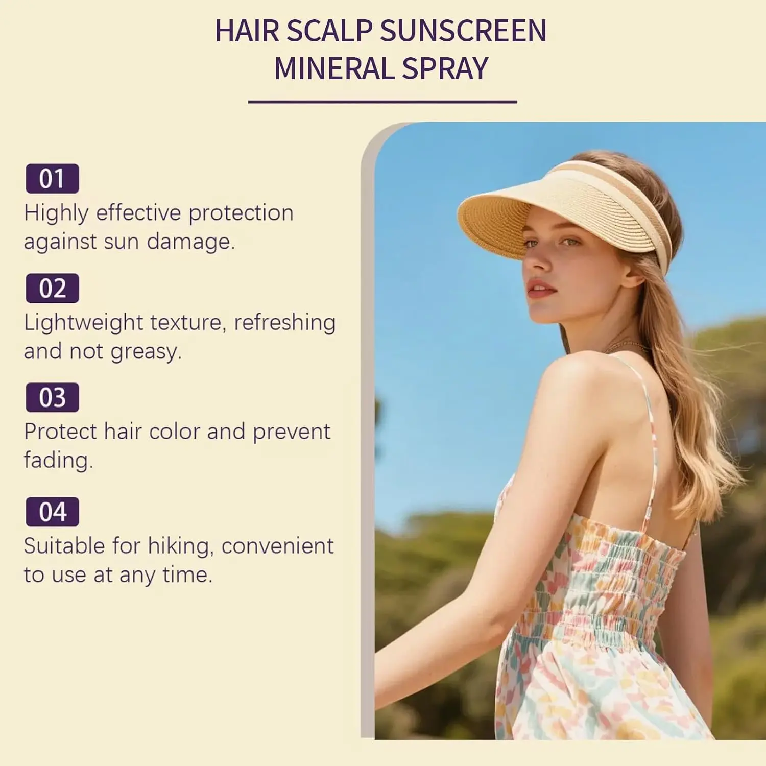 This lightweight hair sunscreen spray with coconut oil protects hair and scalp from sun damage, prevents color fading, and provides deep hydration for all hair types.