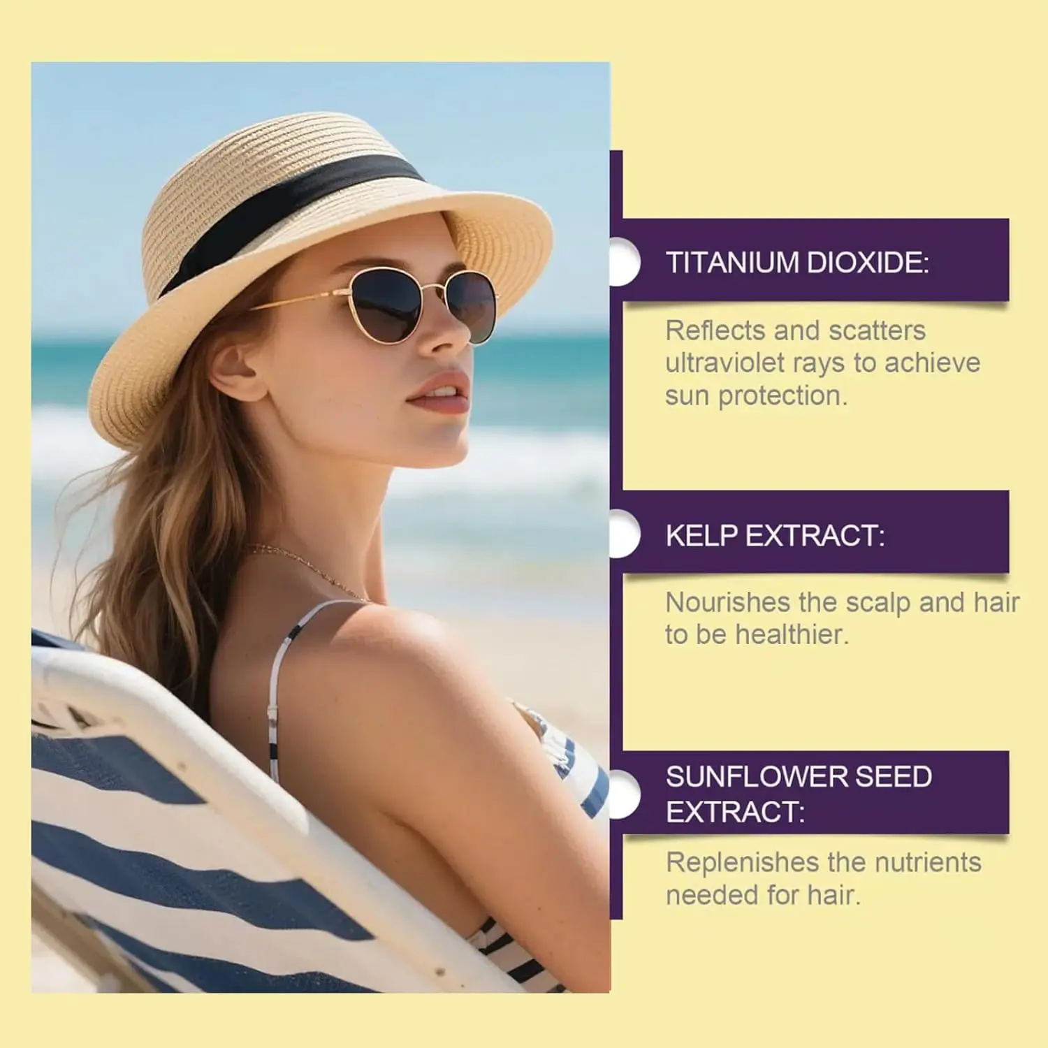 This lightweight hair sunscreen spray with coconut oil protects hair and scalp from sun damage, prevents color fading, and provides deep hydration for all hair types.