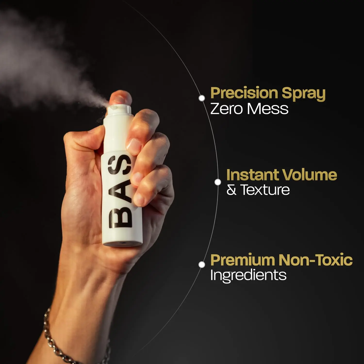 Based Bodyworks texturizing hair powder in a spray bottle adds volume and texture with a clean matte finish, perfect for styling short to medium hair.