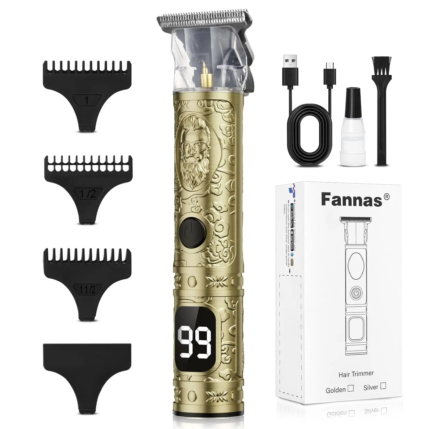 This cordless gold hair trimmer for men features zero gapped blades for professional beard and hair trimming, making it an ideal gift.