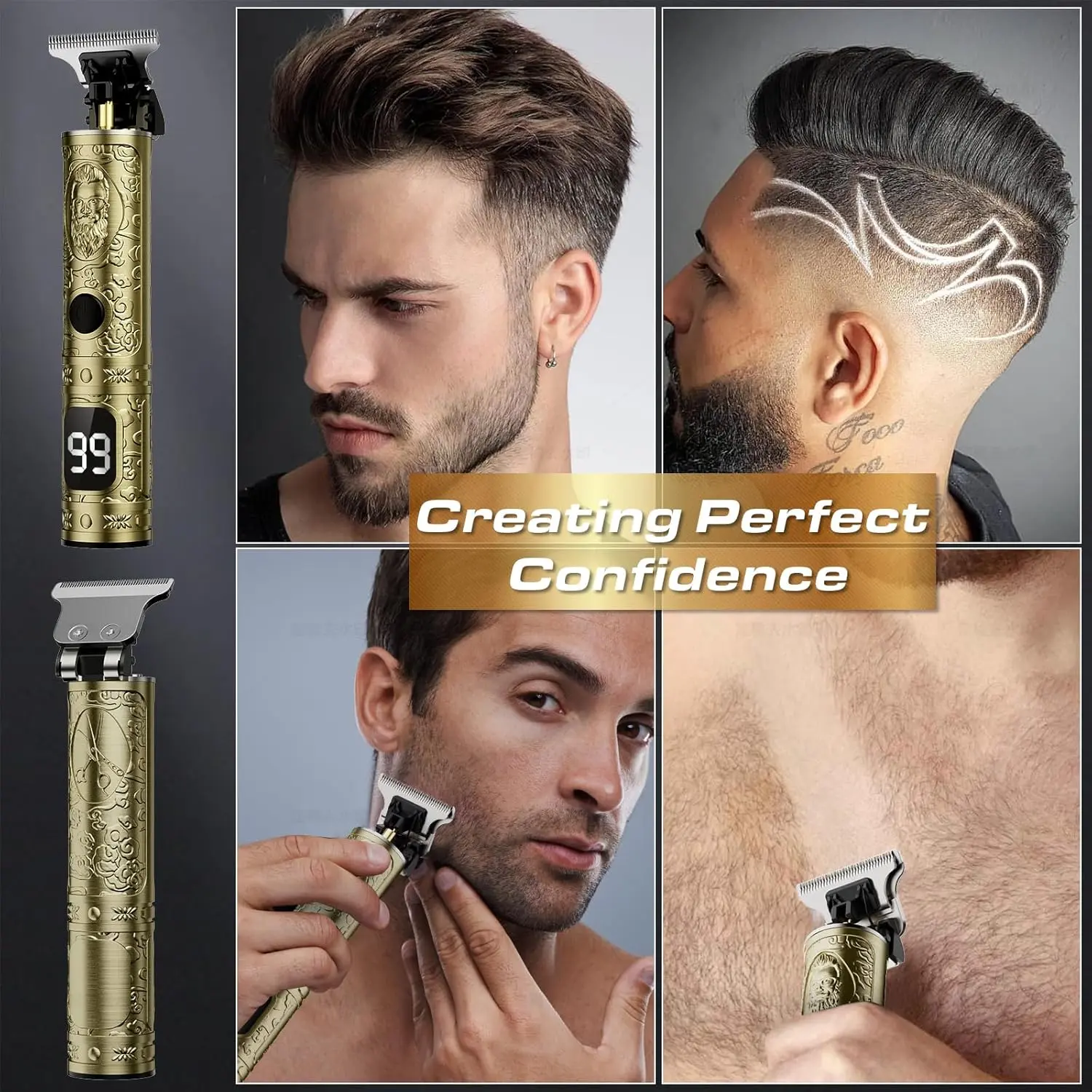 This cordless gold hair trimmer for men features zero gapped blades for professional beard and hair trimming, making it an ideal gift.