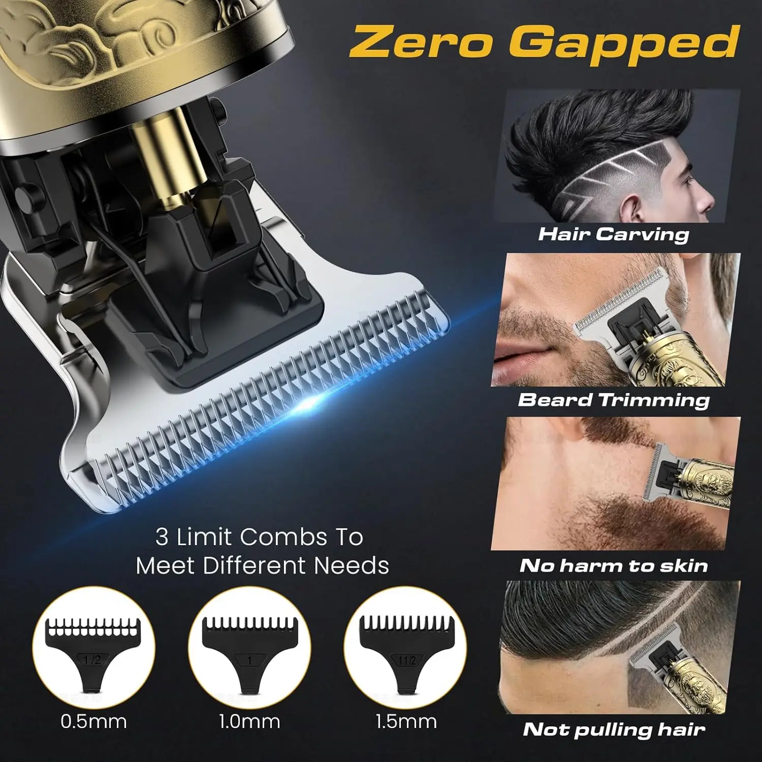 This cordless gold hair trimmer for men features zero gapped blades for professional beard and hair trimming, making it an ideal gift.