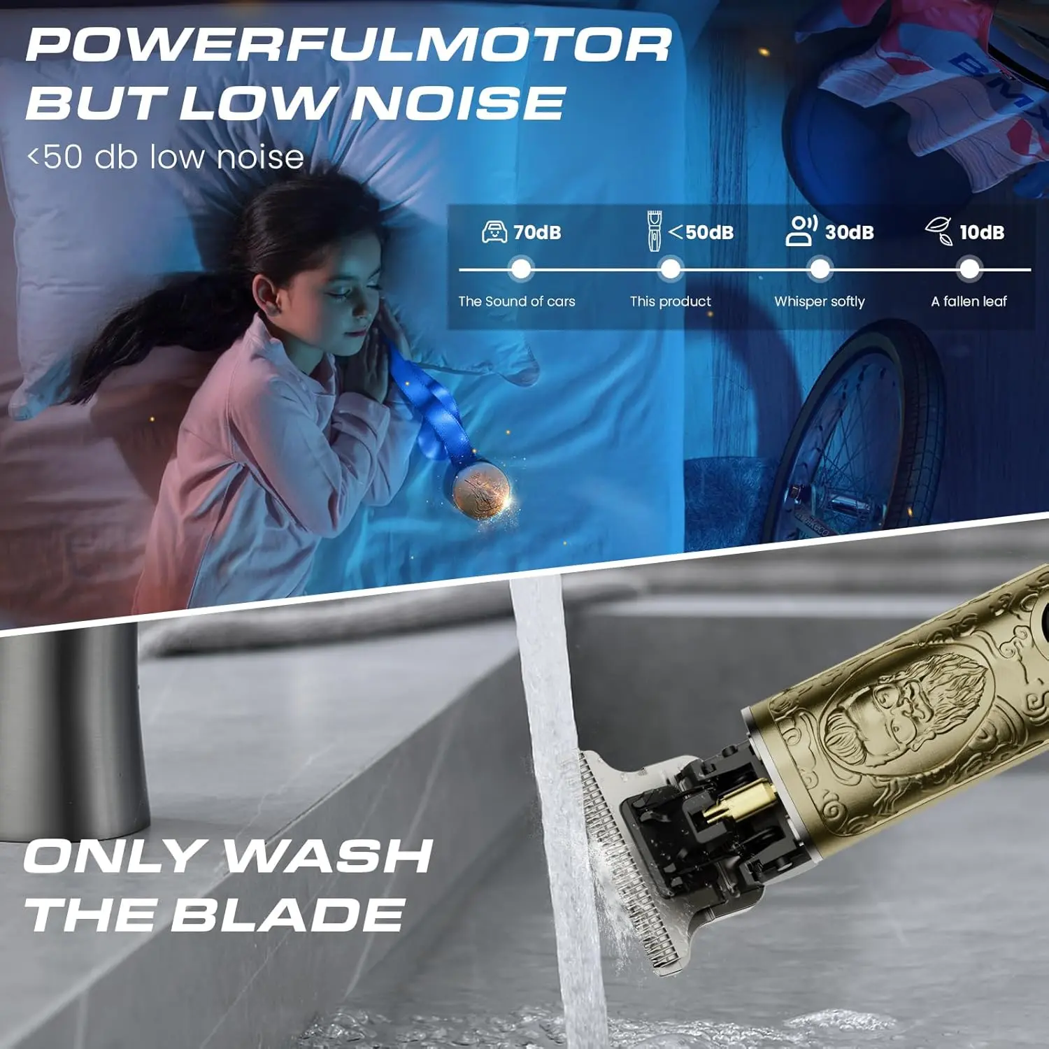 This cordless gold hair trimmer for men features zero gapped blades for professional beard and hair trimming, making it an ideal gift.