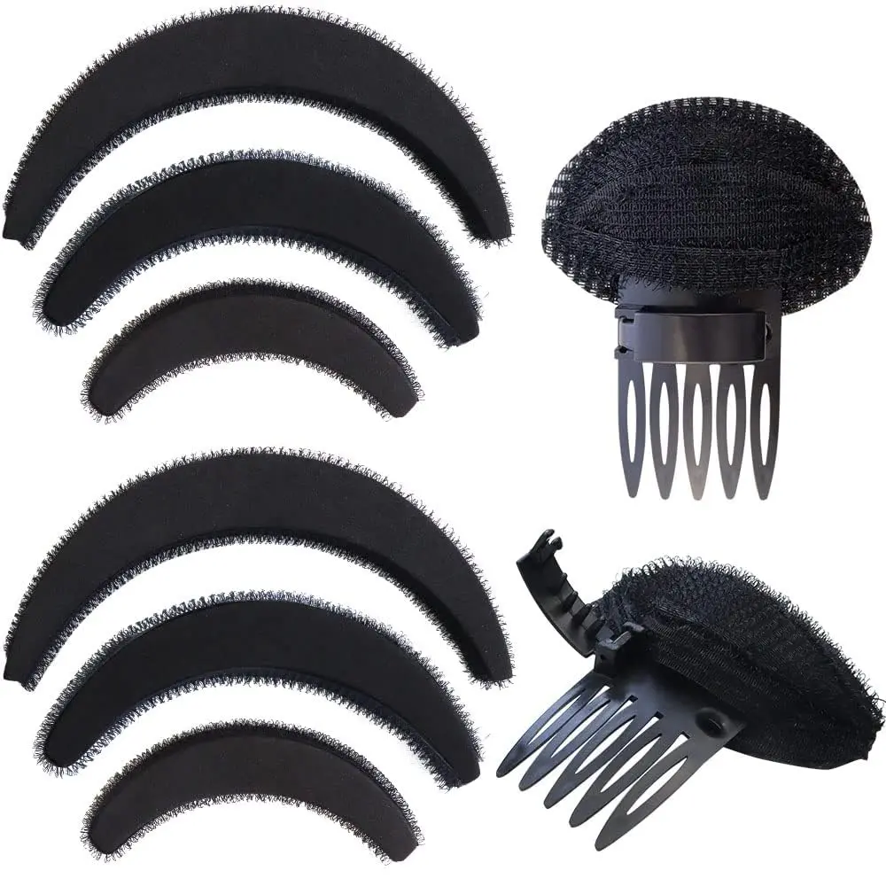 This set includes black hair volume inserts and bump up combs for creating voluminous updos and hairstyles for women and girls.